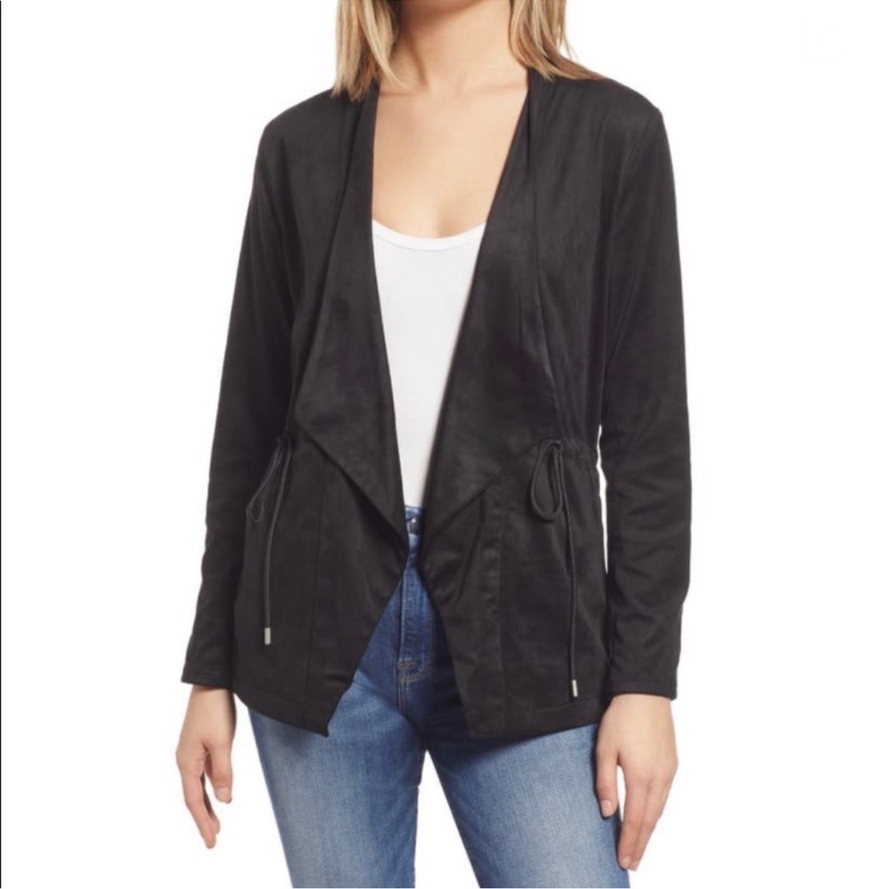 NEW - Blank NYC Domino Faux Suede Draped Jacket Quiet Luxury Minimalist Office